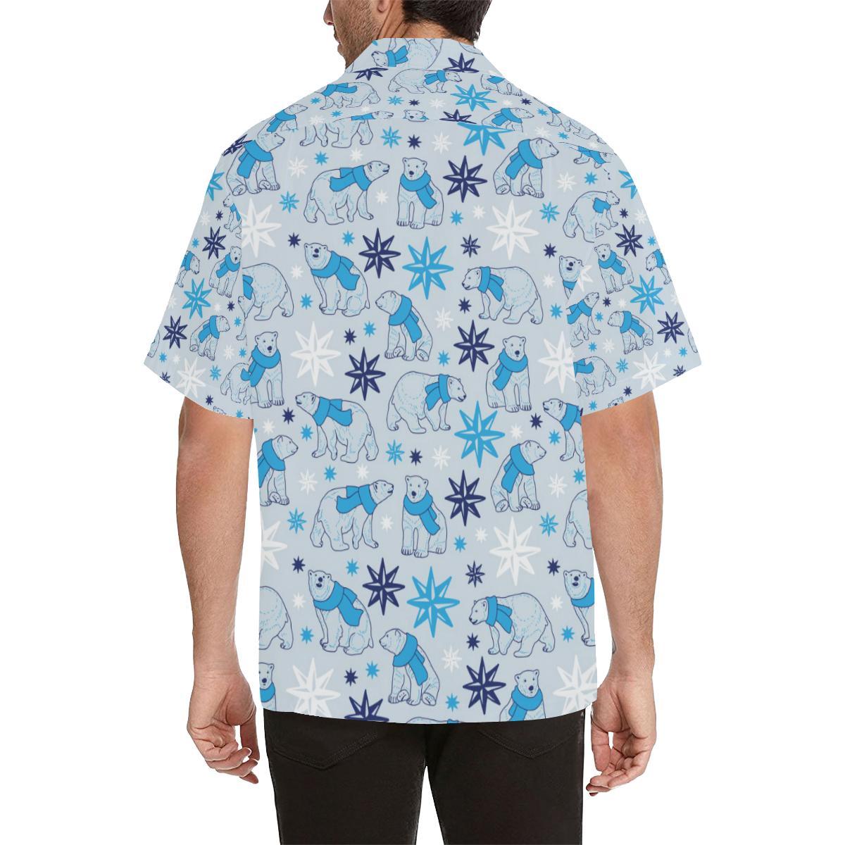 Polar Bear Pattern Blue Background Mens All Over Print Hawaiian Shirt
