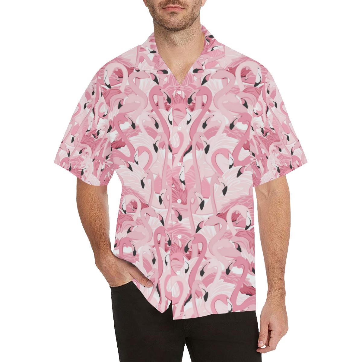 Pink Flamingos Pattern Background Mens All Over Print Hawaiian Shirt