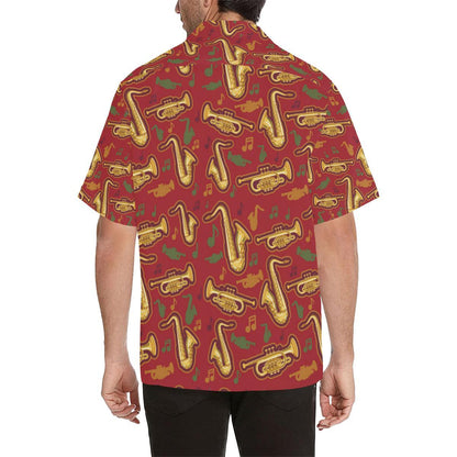 Saxophone Cornet Pattern Red Background Mens All Over Print Hawaiian Shirt