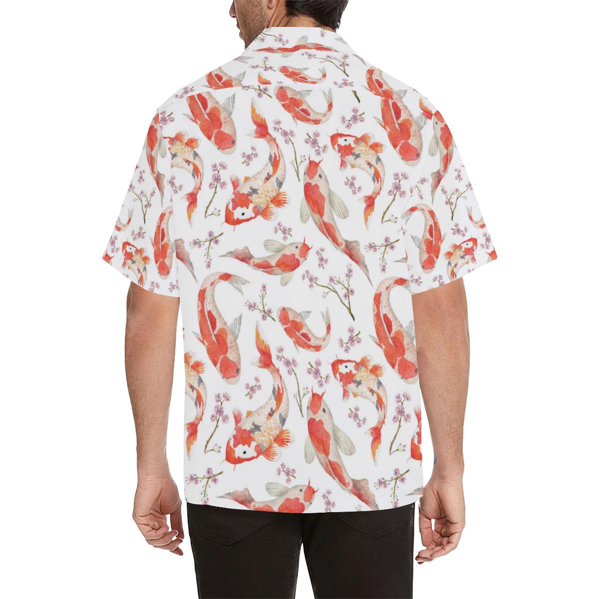 Watercolor Koi Fish Carp Pattern Mens All Over Print Hawaiian Shirt