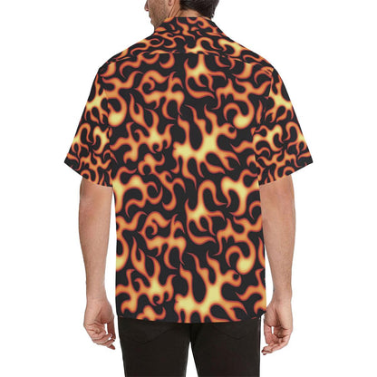 Fire Flame Dark Pattern Mens All Over Print Hawaiian Shirt