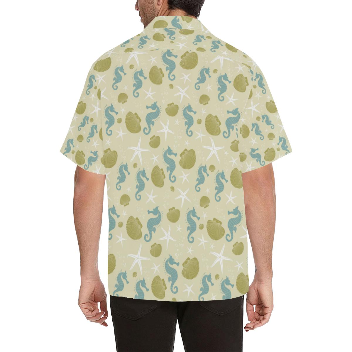 Seahorse Shell Starfish Pattern Background Mens All Over Print Hawaiian Shirt