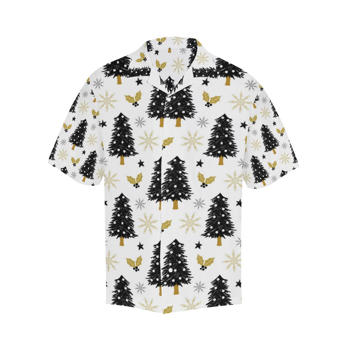 Christmas Tree Holly Snow Star Pattern Mens All Over Print Hawaiian Shirt