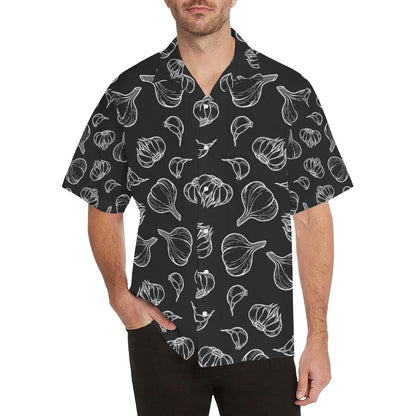 Garlic Pattern Black Background Mens All Over Print Hawaiian Shirt