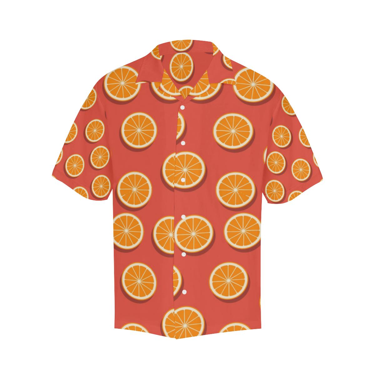 Oranges Pattern Red Background Mens All Over Print Hawaiian Shirt