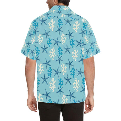 Blue Starfish Coral Reef Pattern Mens All Over Print Hawaiian Shirt