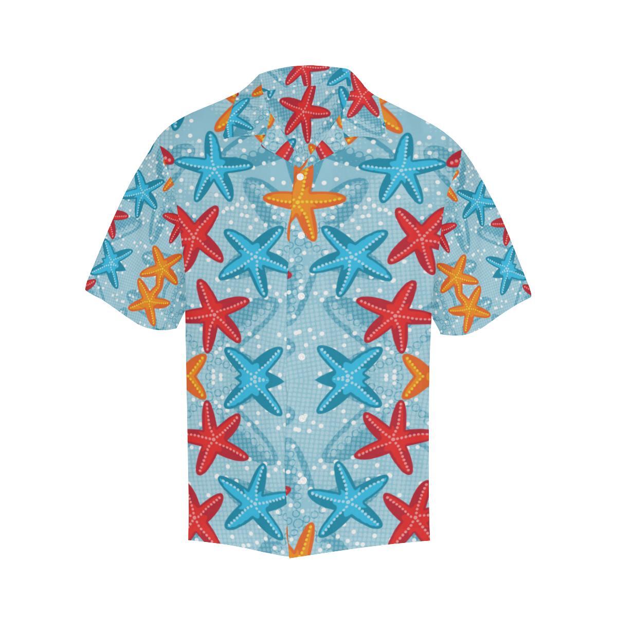 Blue Red Orange Starfish Pattern Mens All Over Print Hawaiian Shirt