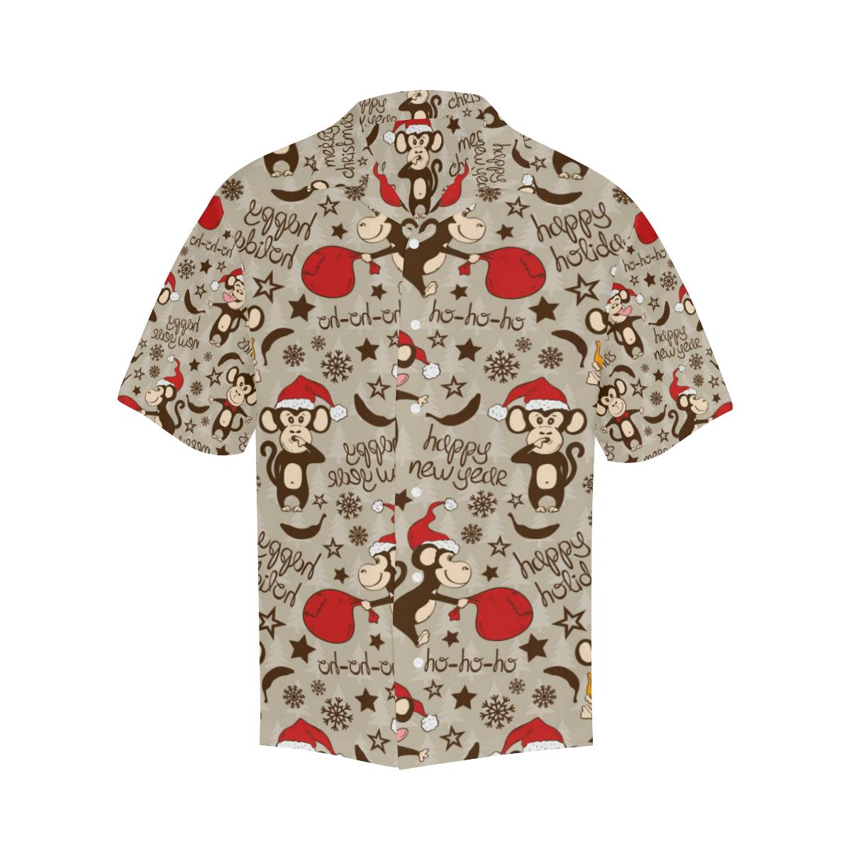 Monkey Christmas Pattern Mens All Over Print Hawaiian Shirt