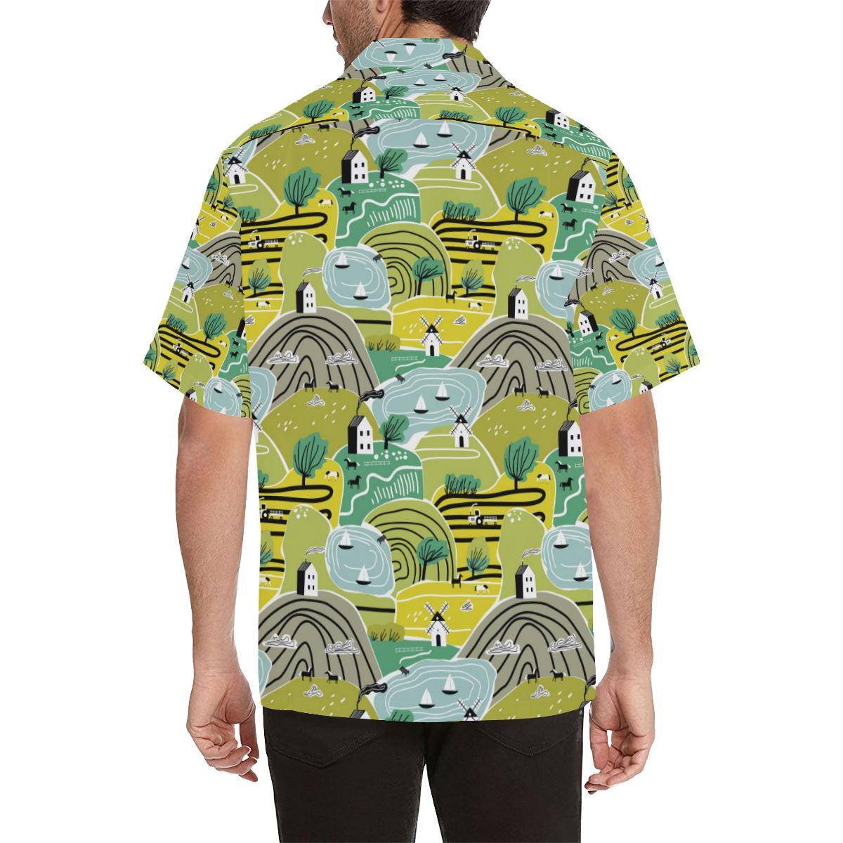 Hand Drawn Windmill Pattern Mens All Over Print Hawaiian Shirt