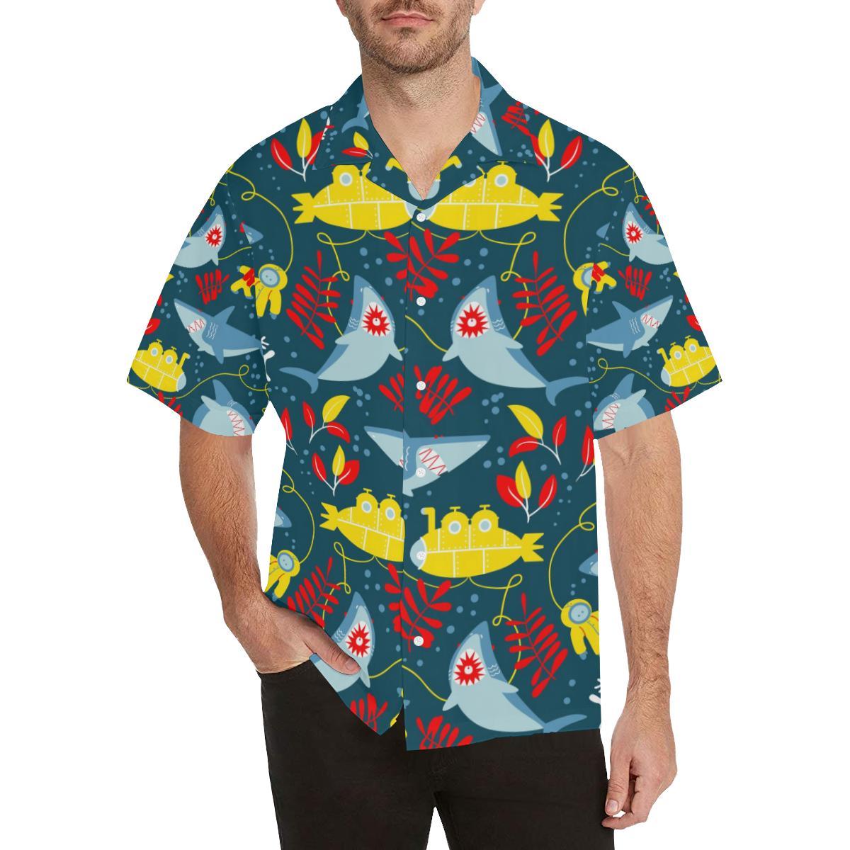 Shark Pattern Mens All Over Print Hawaiian Shirt