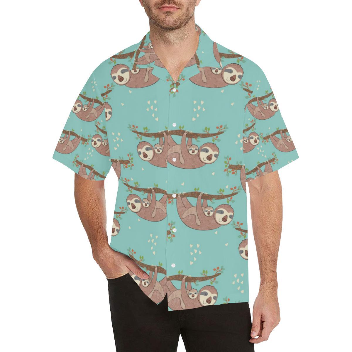 Sloth Mom And Baby Pattern Mens All Over Print Hawaiian Shirt