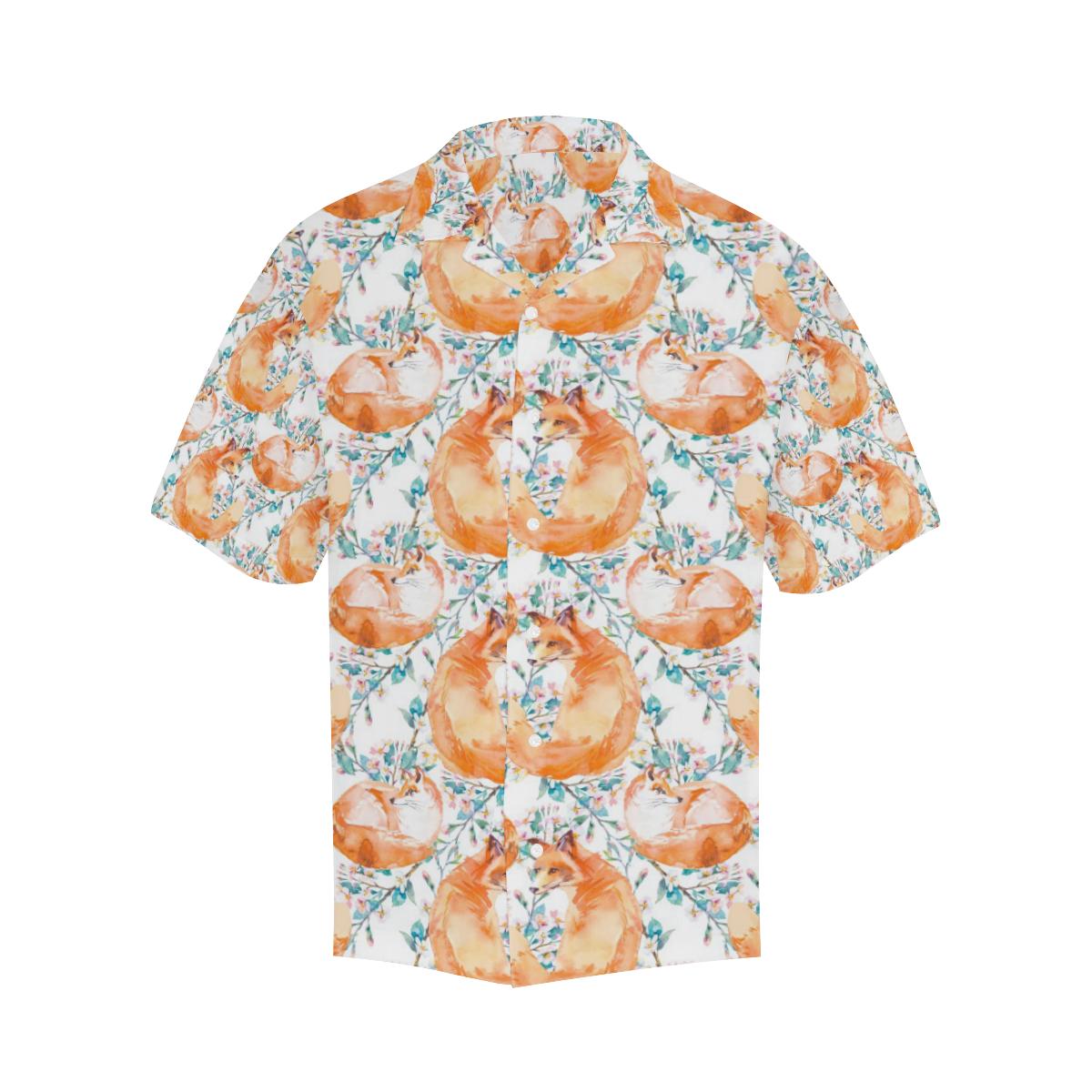 Fox Water Color Pattern Mens All Over Print Hawaiian Shirt