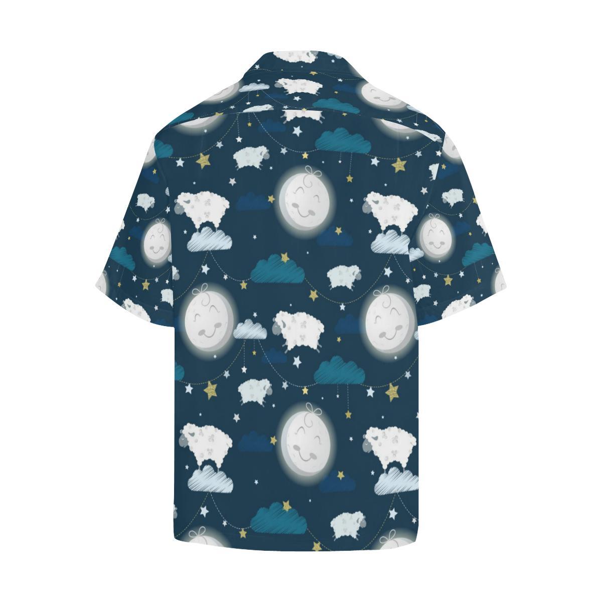 Sheep Playing Could Moon Pattern Mens All Over Print Hawaiian Shirt