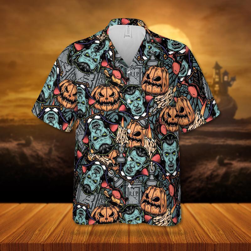 Vampire & Pumpkinn Halloween Hawaiian Shirt | For Men & Women | Adult | HW9234