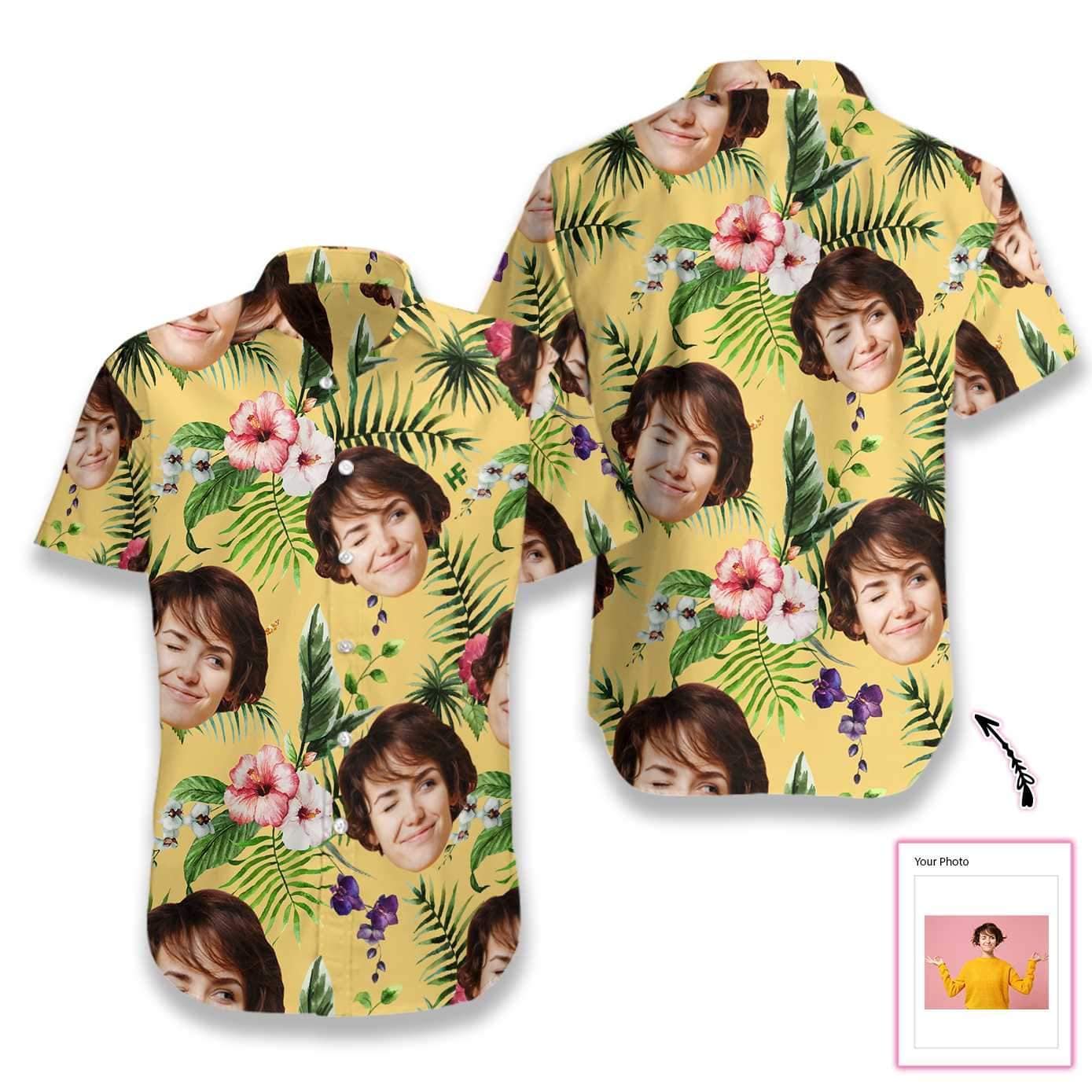 Funny Personalized Flower Pattern Hawaiian Aloha Shirts Custom Face #DH