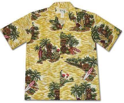 Tiki Island Yellow Aloha Hawaiian Shirts #V