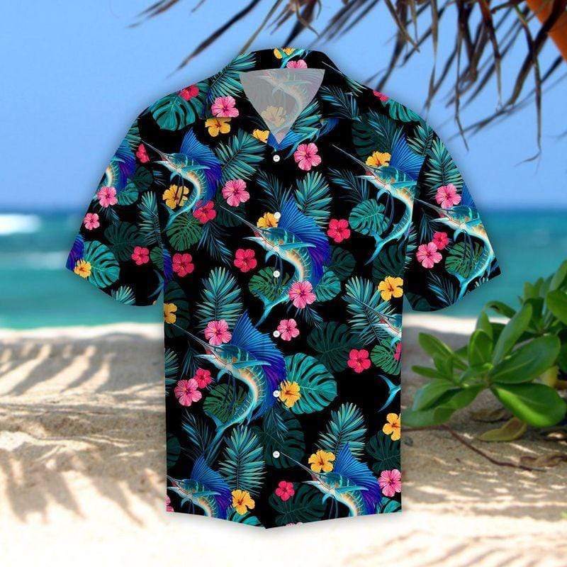 Sailfish Hibiscus Tropical Hawaiian Shirts