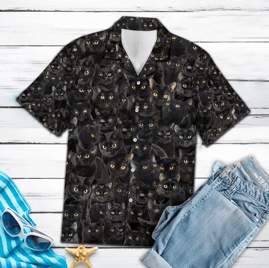 Black Cat Full Print Hawaiian Aloha Shirts