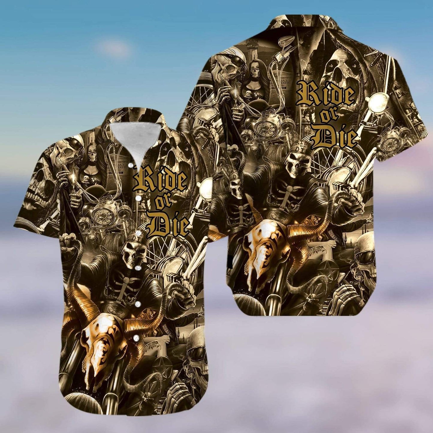 American Motorcycles Gothic Skull Ride Or Die Hawaiian Aloha Shirts #KV