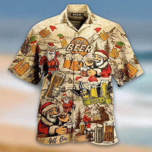 Drinking Beer With Santa Claus Christmas Hawaiian Aloha Shirts