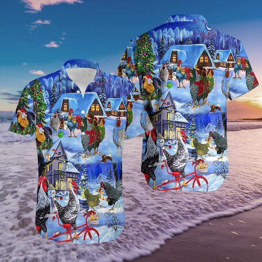 Hawaiian Aloha Shirts Chickens On Christmas #1012DH