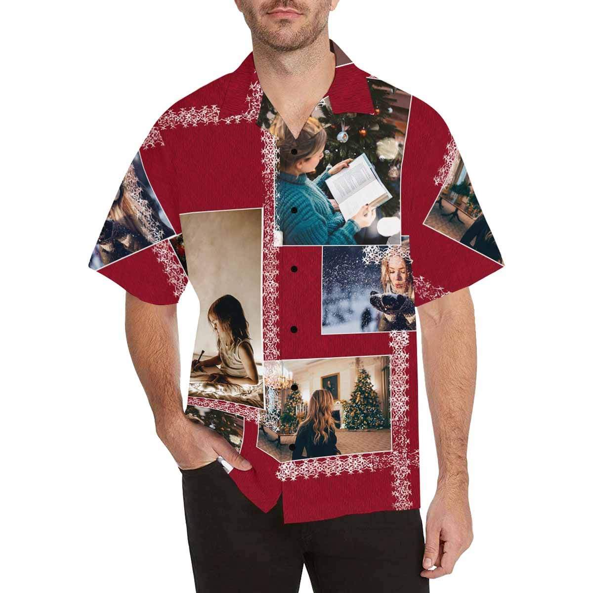 Custom Photo Christmas Pattern Men's All Over Print Hawaiian Shirt