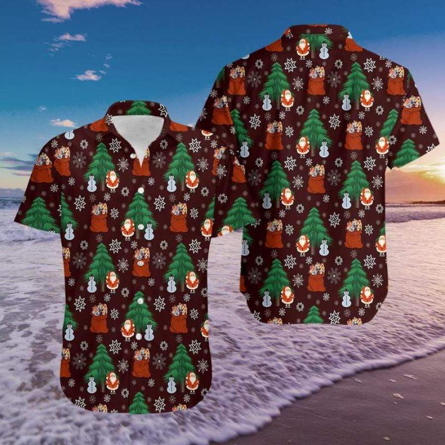 Hawaiian Aloha Shirts Christmas Tree Snowman And Santa Claus #611L