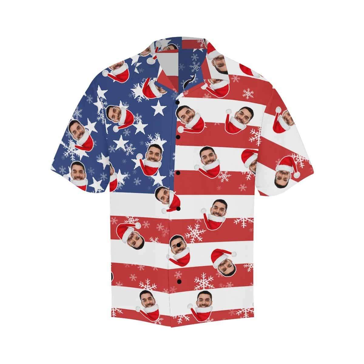 Custom Face Christmas Flag Men's Hawaiian Shirt