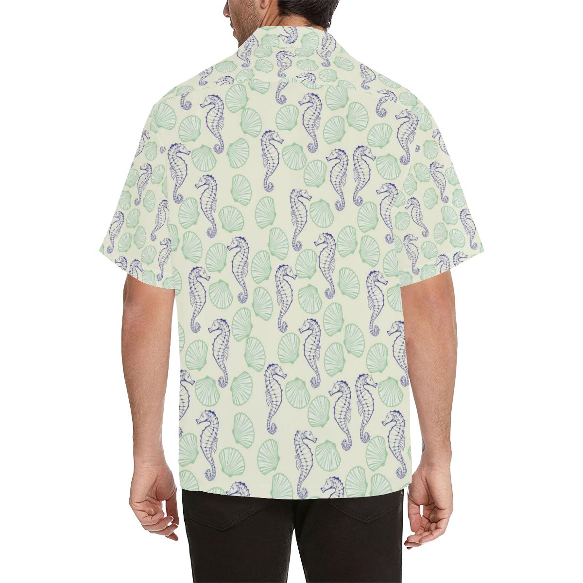 Seahorse Shell Pattern Mens All Over Print Hawaiian Shirt