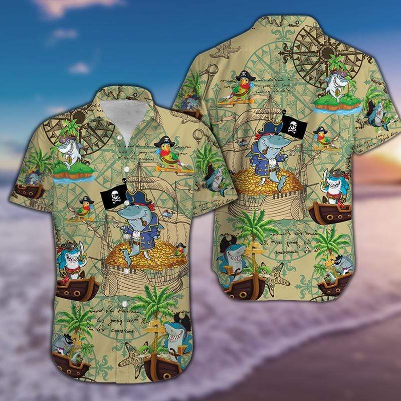 Amazing Pirate Shark Unisex Hawaiian Aloha Shirts #8521H