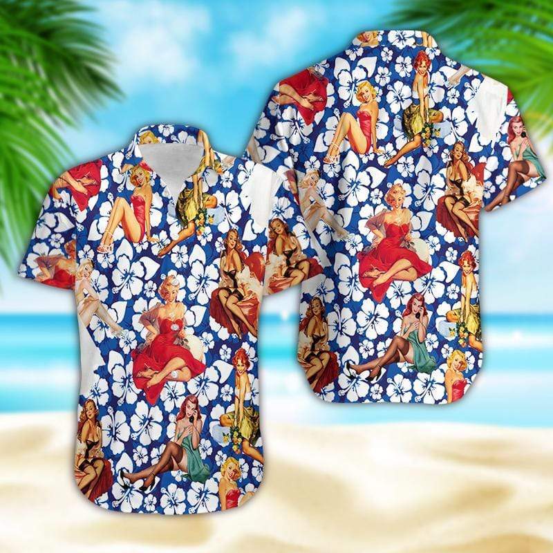 Hawaiian Aloha Shirts Sexy Retro Girl Hibiscus #102DH