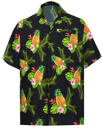 LA LEELA Shirt Casual Button Down Short Sleeve Beach Shirt Men Aloha Pocket shirt Halloween Black_W608