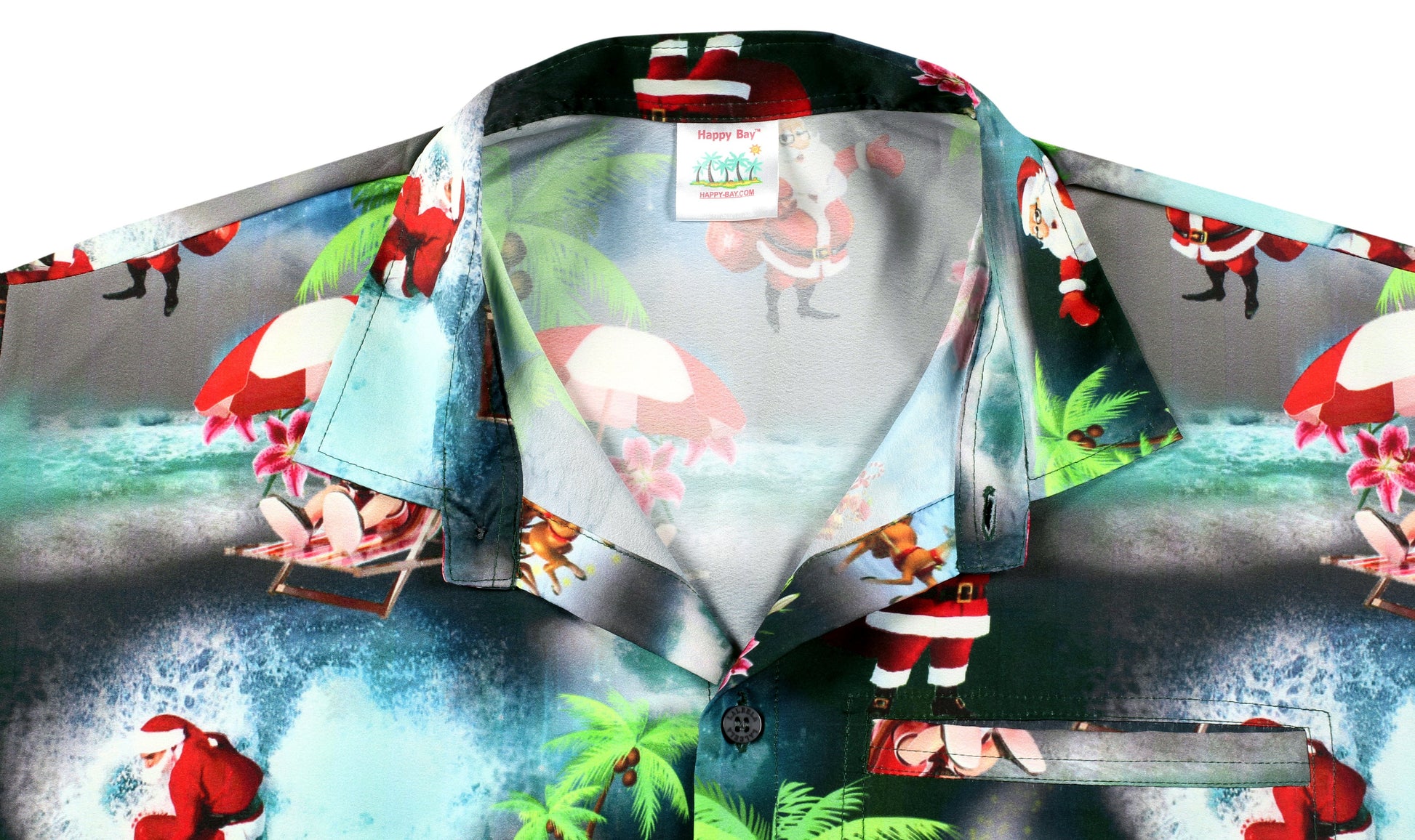 LA LEELA Men's Casual Beach hawaiian Shirt Aloha Christmas Santa front Pocket Short sleeve Black_AA16