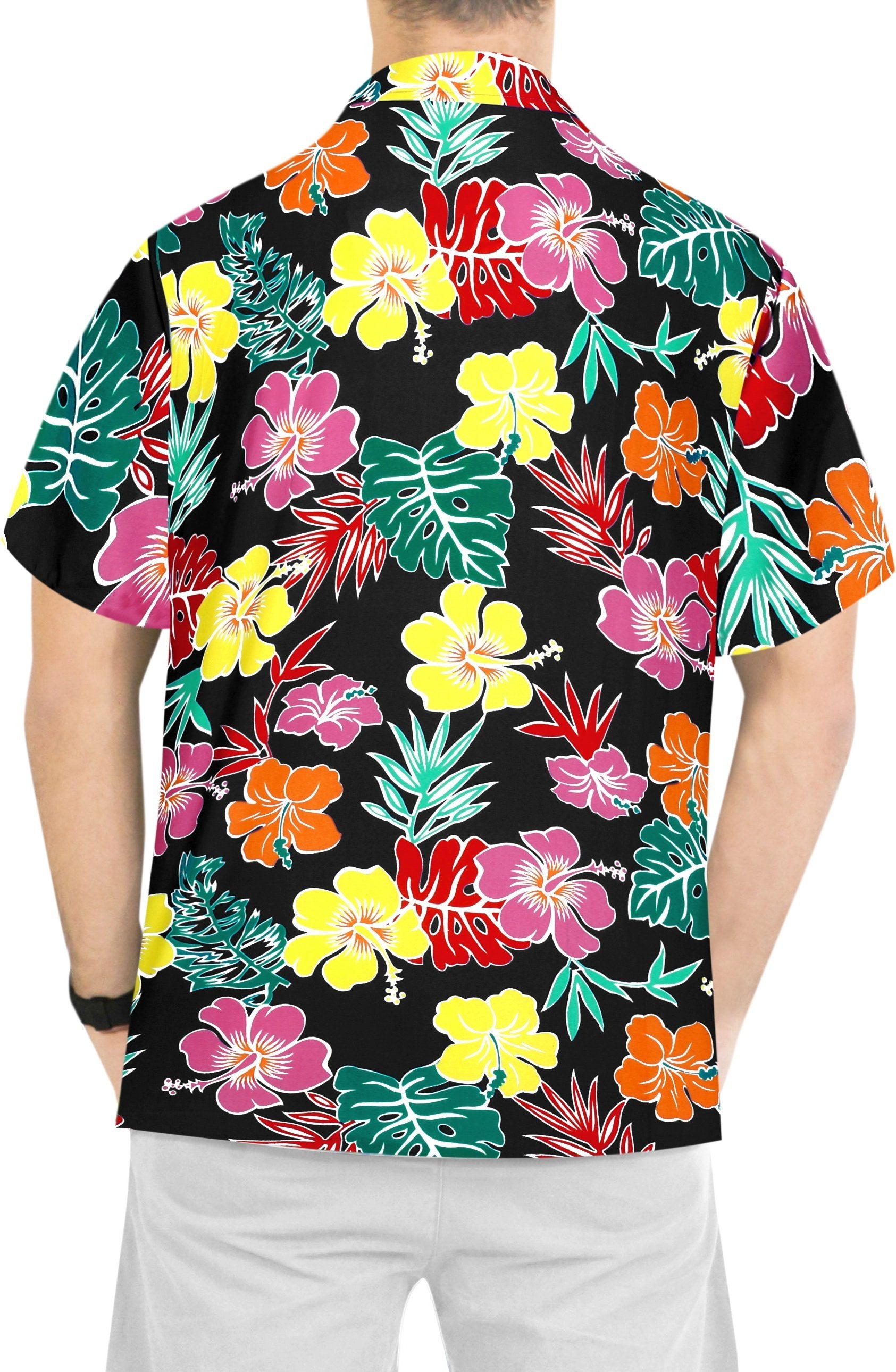 LA LEELA Shirt Casual Button Down Short Sleeve Beach Shirt Men Aloha Pocket shirt Halloween Black_AA181