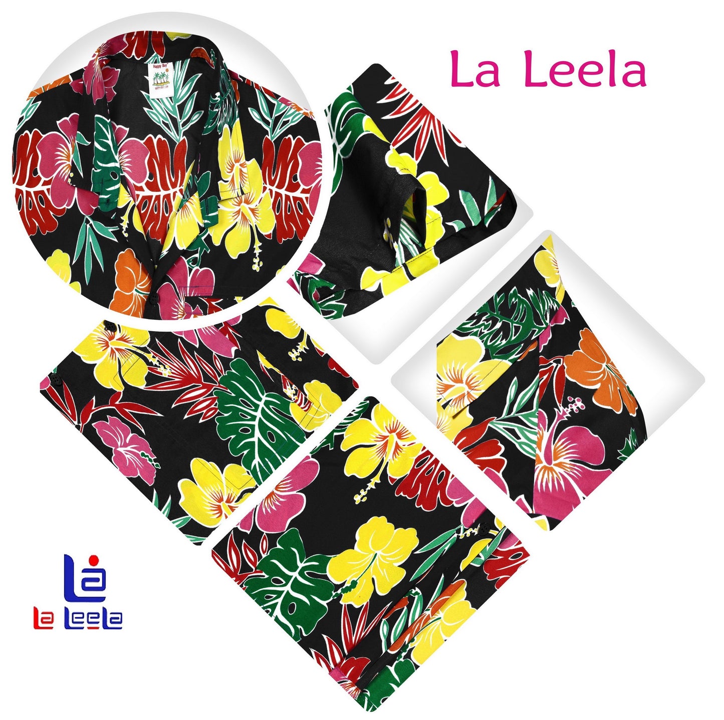 LA LEELA Shirt Casual Button Down Short Sleeve Beach Shirt Men Aloha Pocket shirt Halloween Black_AA181