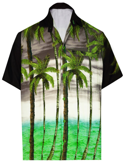 LA LEELA Shirt Casual Button Down Short Sleeve Beach Shirt Men Aloha Pocket shirt Halloween Black_AA167