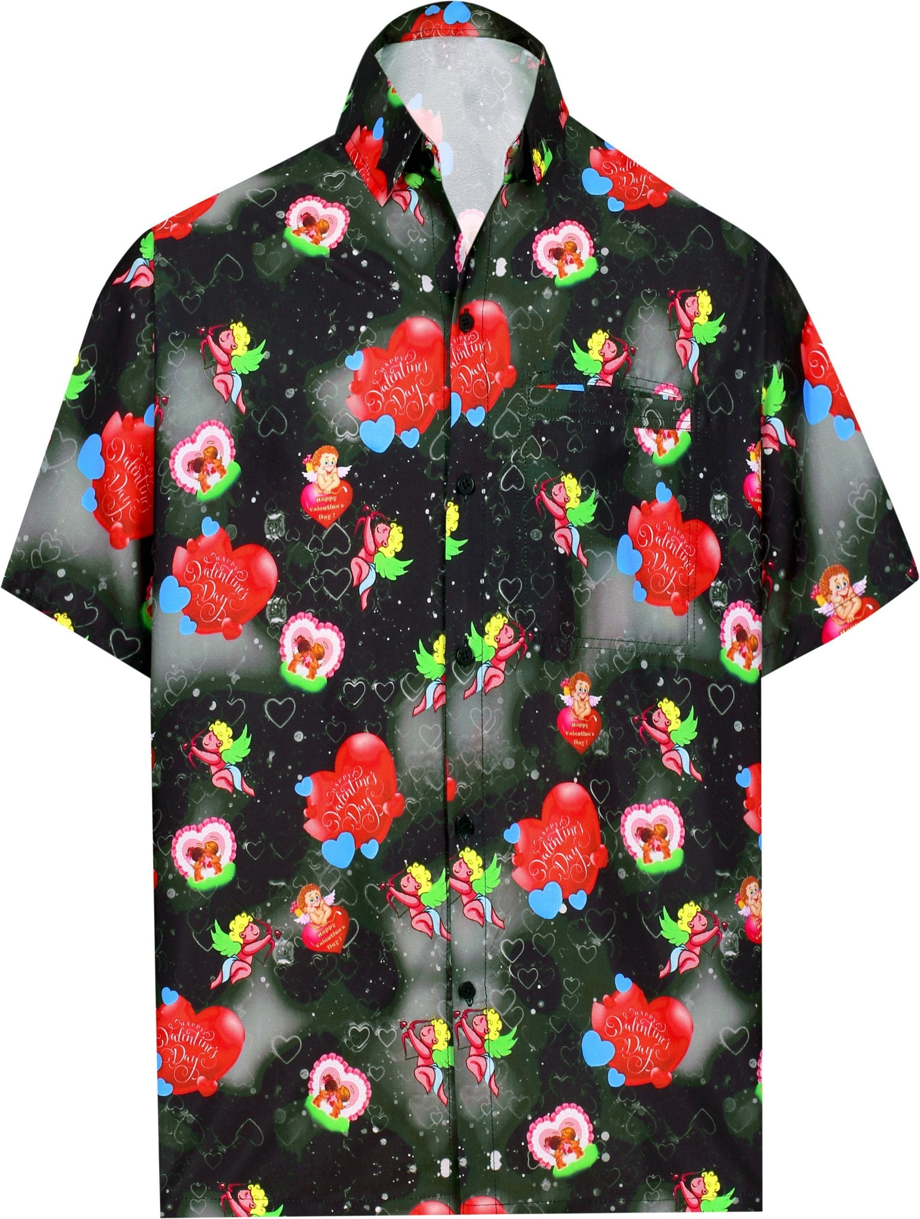 LA LEELA Shirt Casual Button Down Short Sleeve Beach Shirt Men Aloha Pocket shirt Halloween Valentine Day Black_AA207