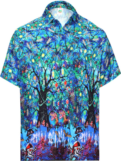 LA LEELA Men's Camp Hawaiian Scary Halloween Party Costume Witch Shirt Royal Blue_AA239