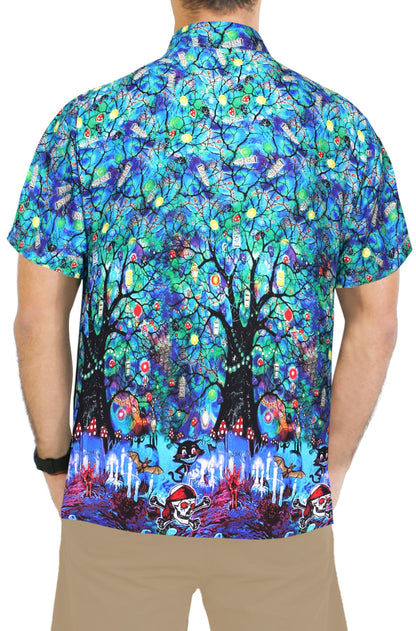 LA LEELA Men's Camp Hawaiian Scary Halloween Party Costume Witch Shirt Royal Blue_AA239