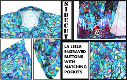 LA LEELA Men's Camp Hawaiian Scary Halloween Party Costume Witch Shirt Royal Blue_AA239