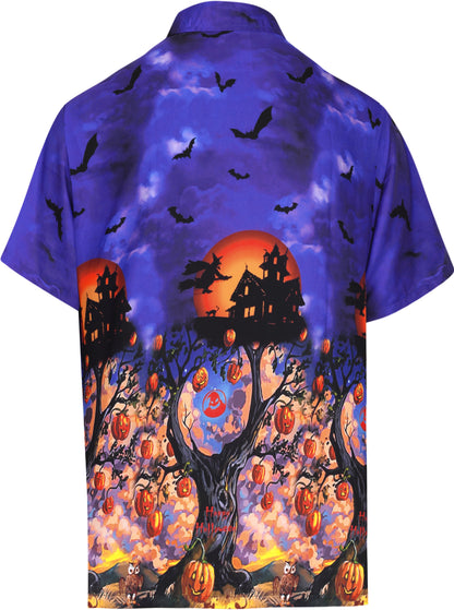 LA LEELA Men's Camp Hawaiian Scary Halloween Party Costume Pumpkin Witch Shirt Royal Blue_AA238