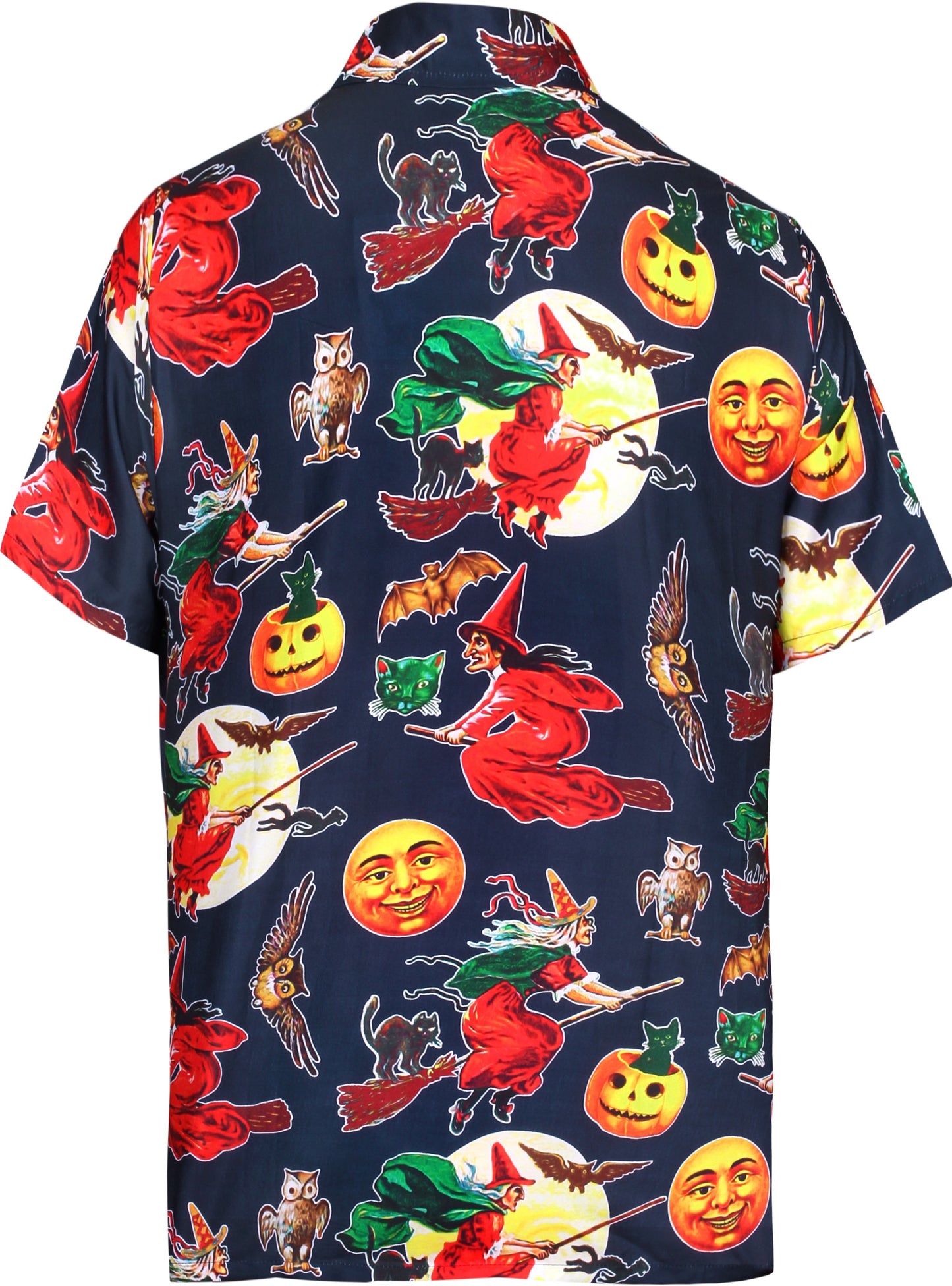 LA LEELA Men's Camp Hawaiian Scary Halloween Party Costume Pumpkin Witch Shirt Royal Navy Blue_AA242