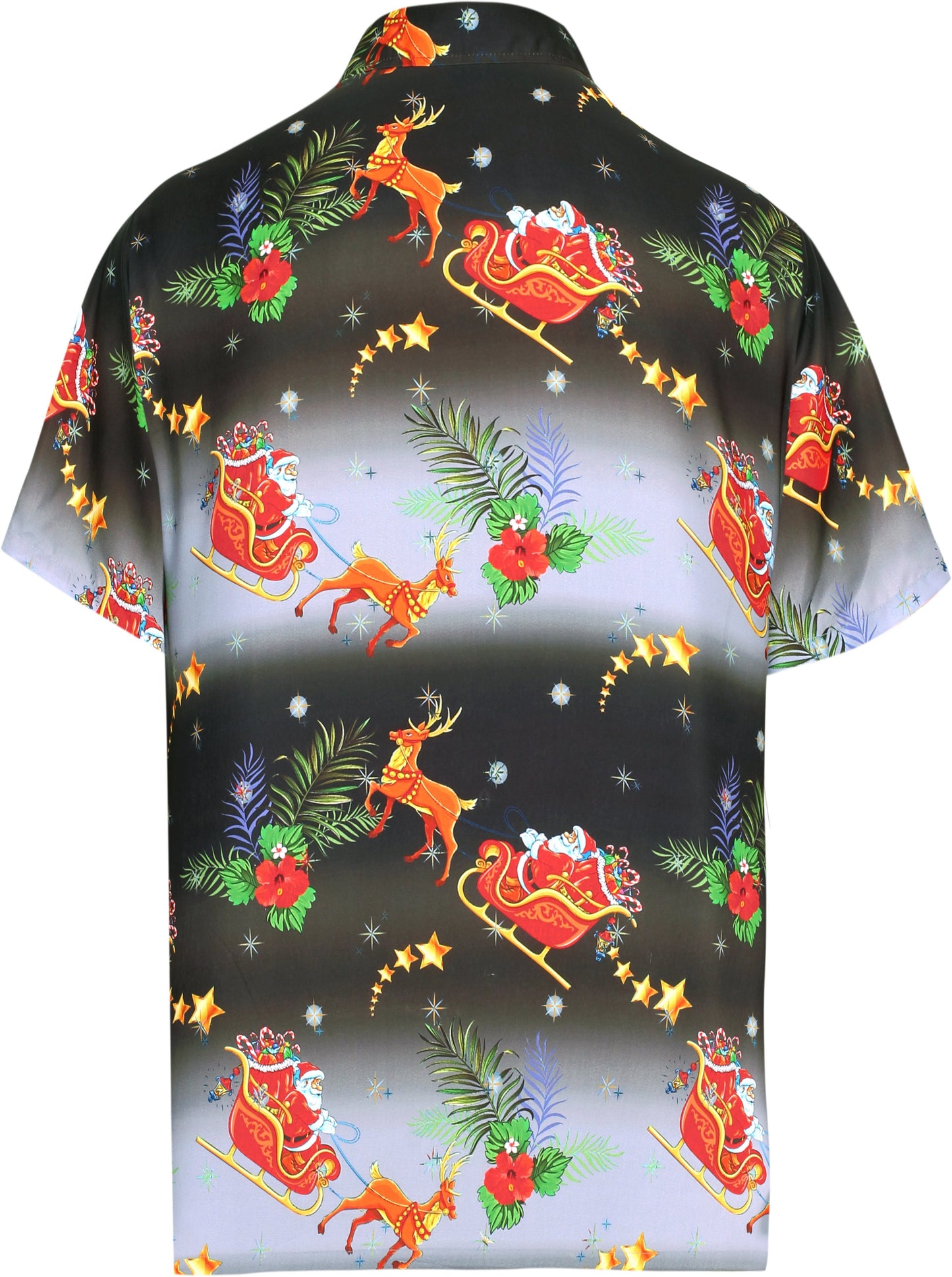 HAPPY BAY Men's 3D HD Santa Claus Christmas Button Up Short Sleeve Hawaiian Shirt Black_AA323