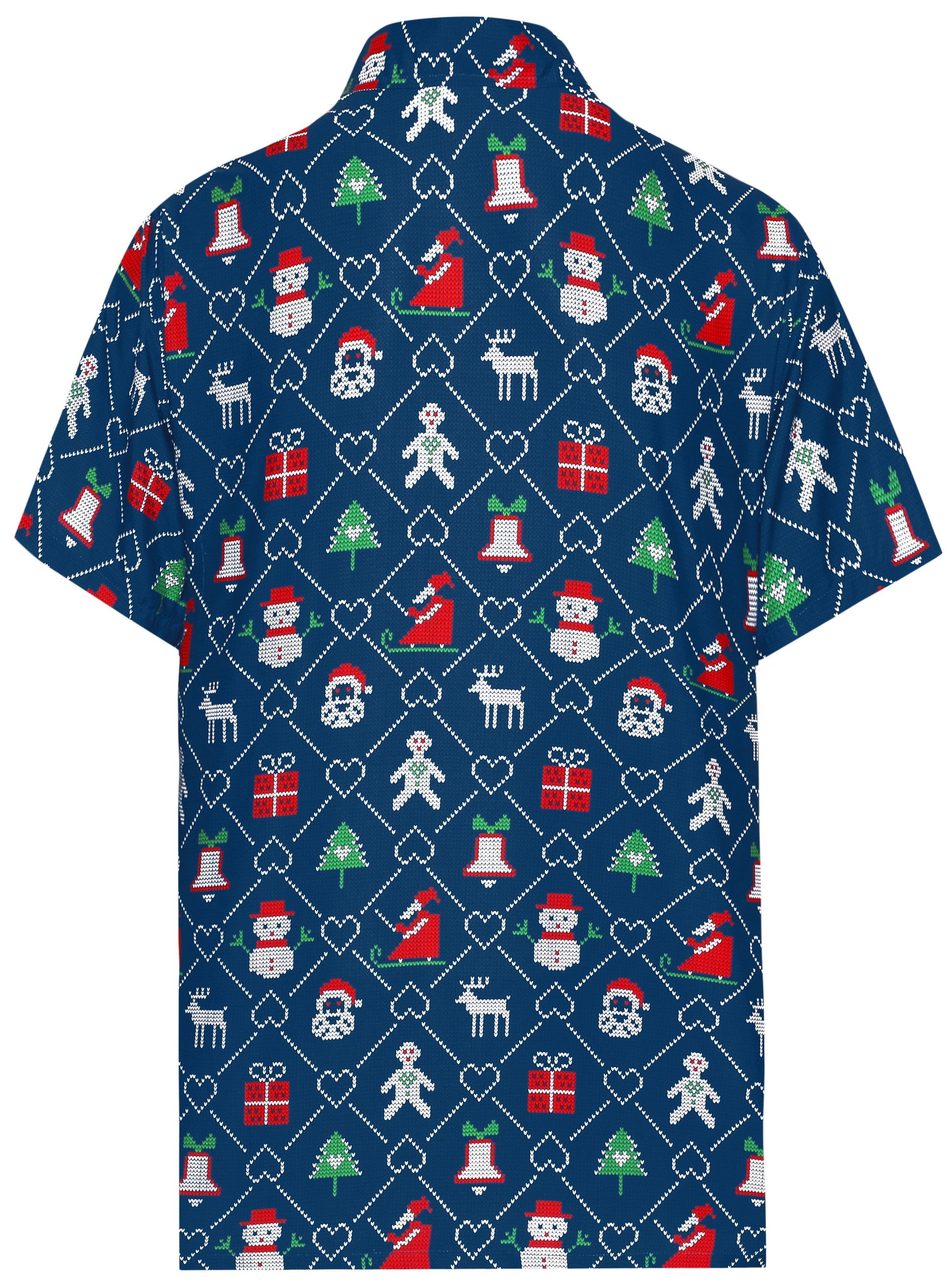 LA LEELA Hawaiian Shirt Mens Christmas Santa Claus Party Aloha Holiday Beach Xmas Blue_AA342