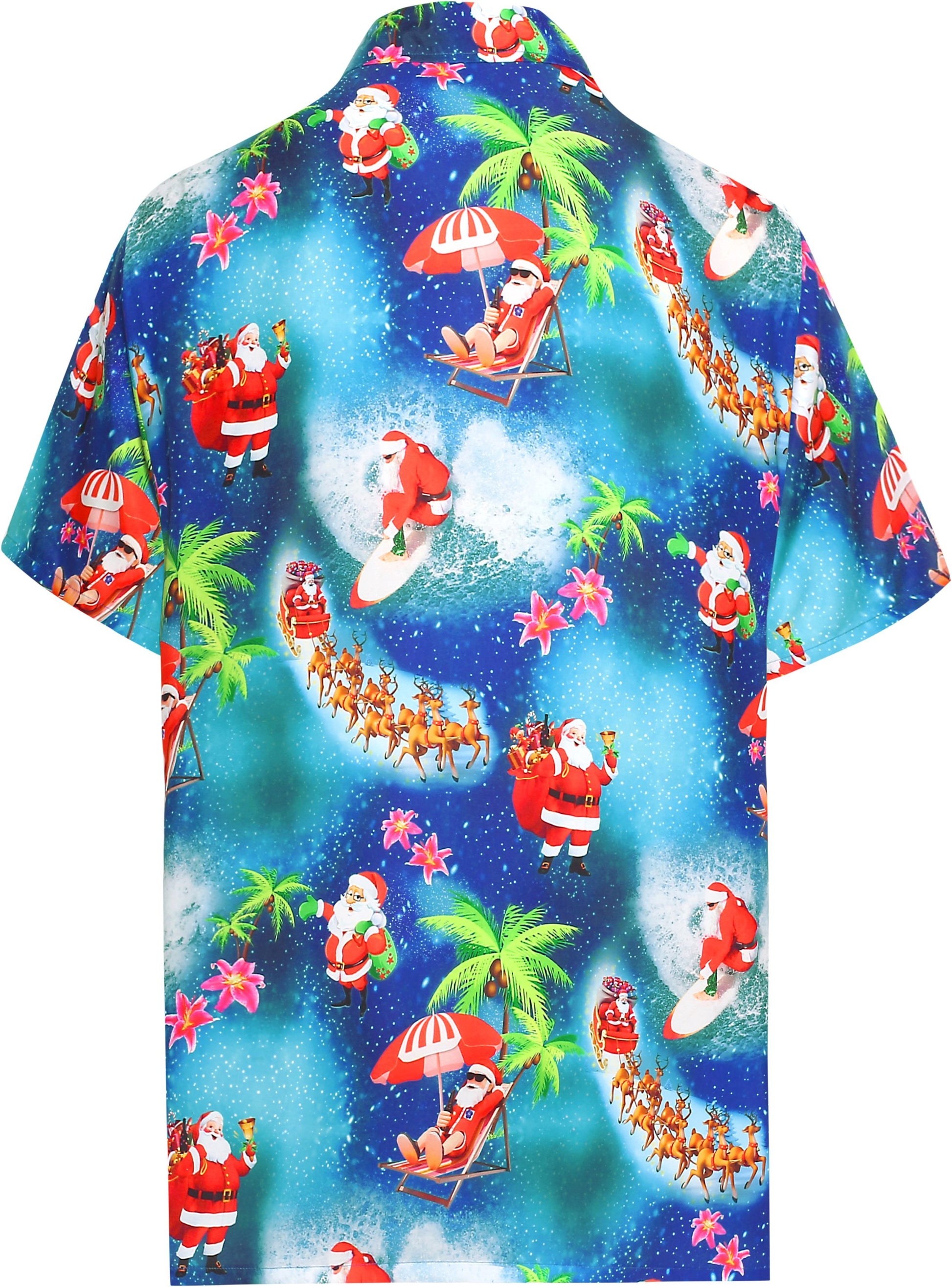 LA LEELA Santa Claus Christmas Men's Relaxed Beach Button Down Short Sleeve Hawaiian Shirt 3D Printed