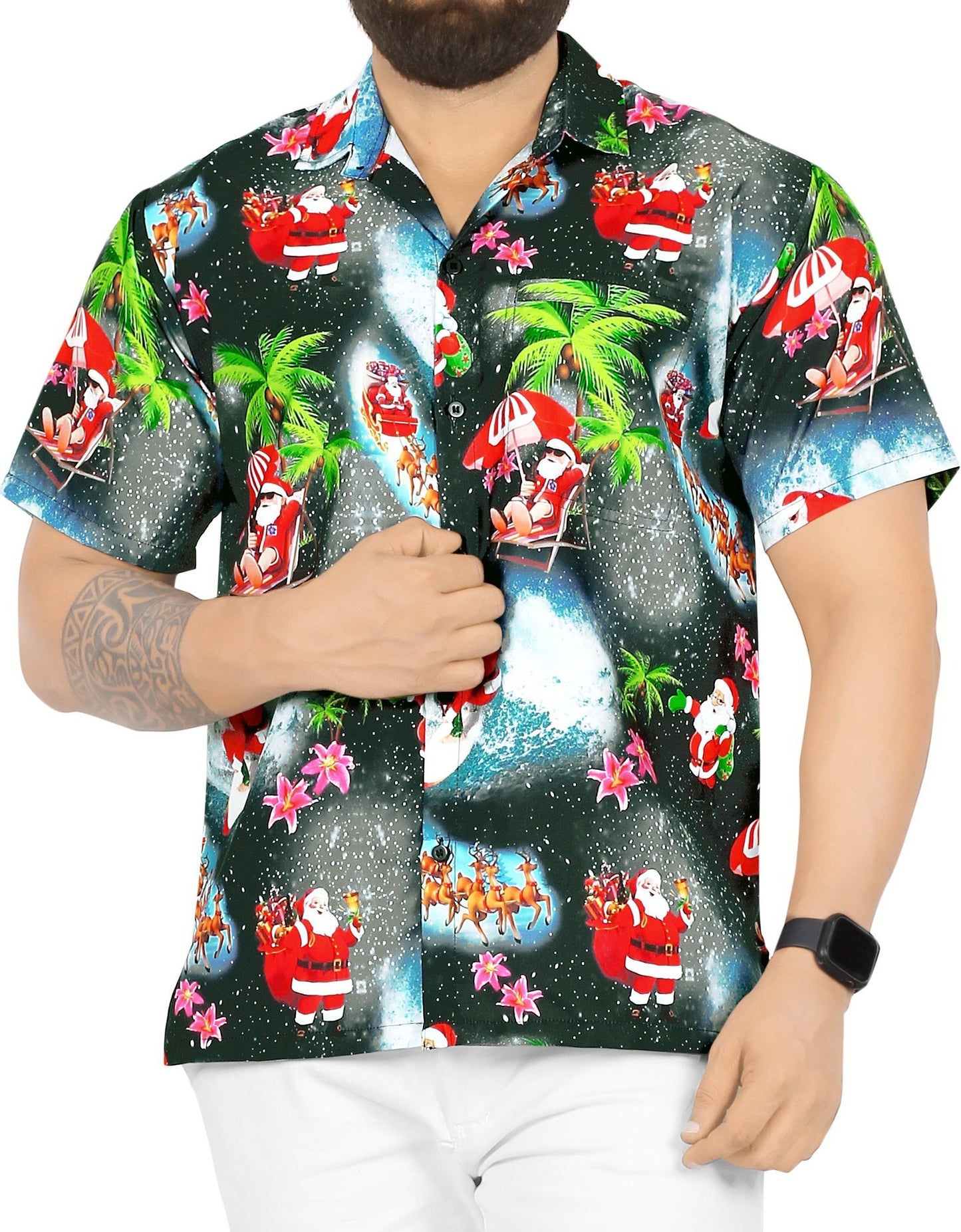 La Leela Men's Christmas Funky Hawaiian Casual Short Sleeve Shirt Black_AA349