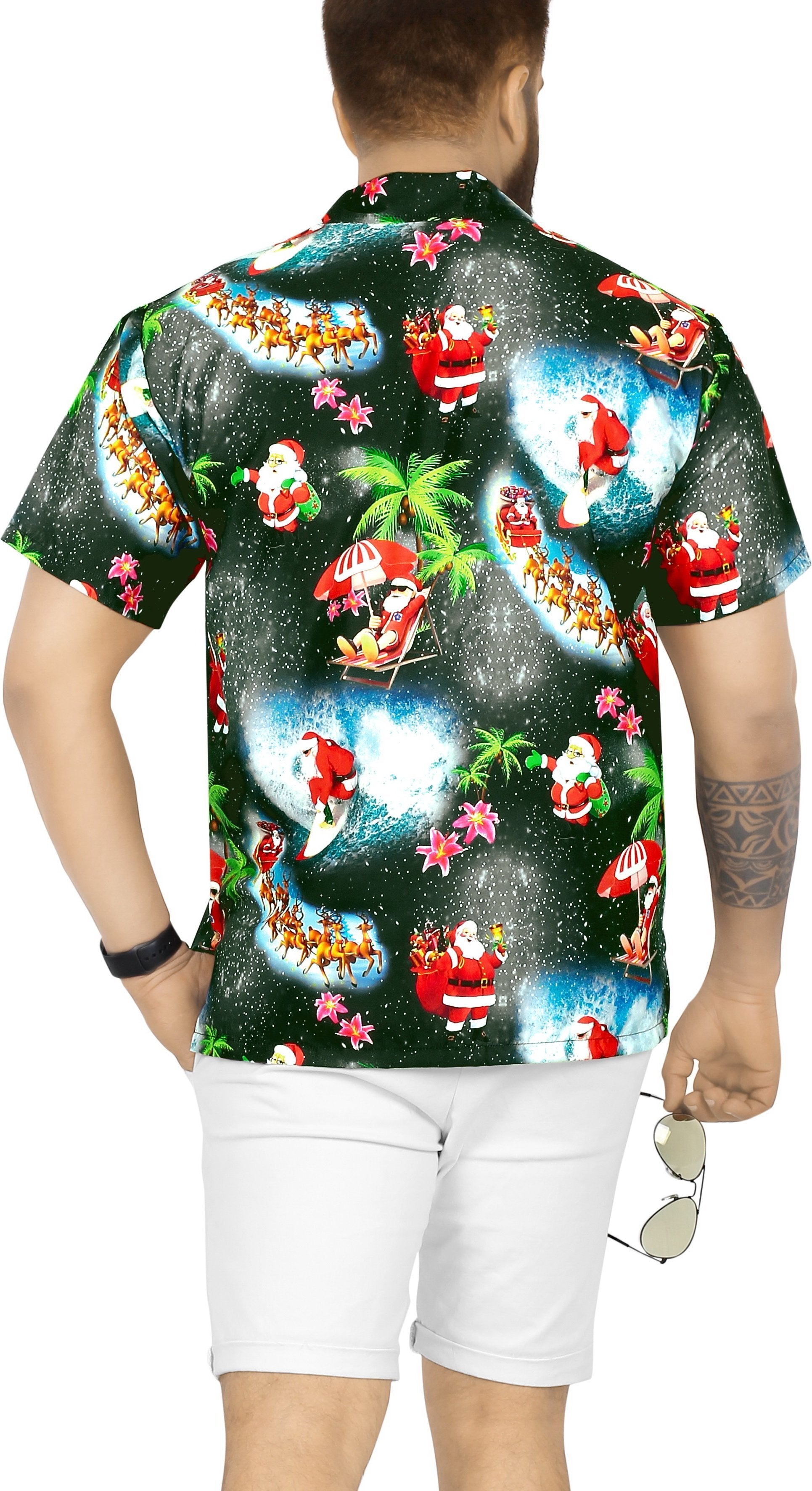 La Leela Men's Christmas Funky Hawaiian Casual Short Sleeve Shirt Black_AA349