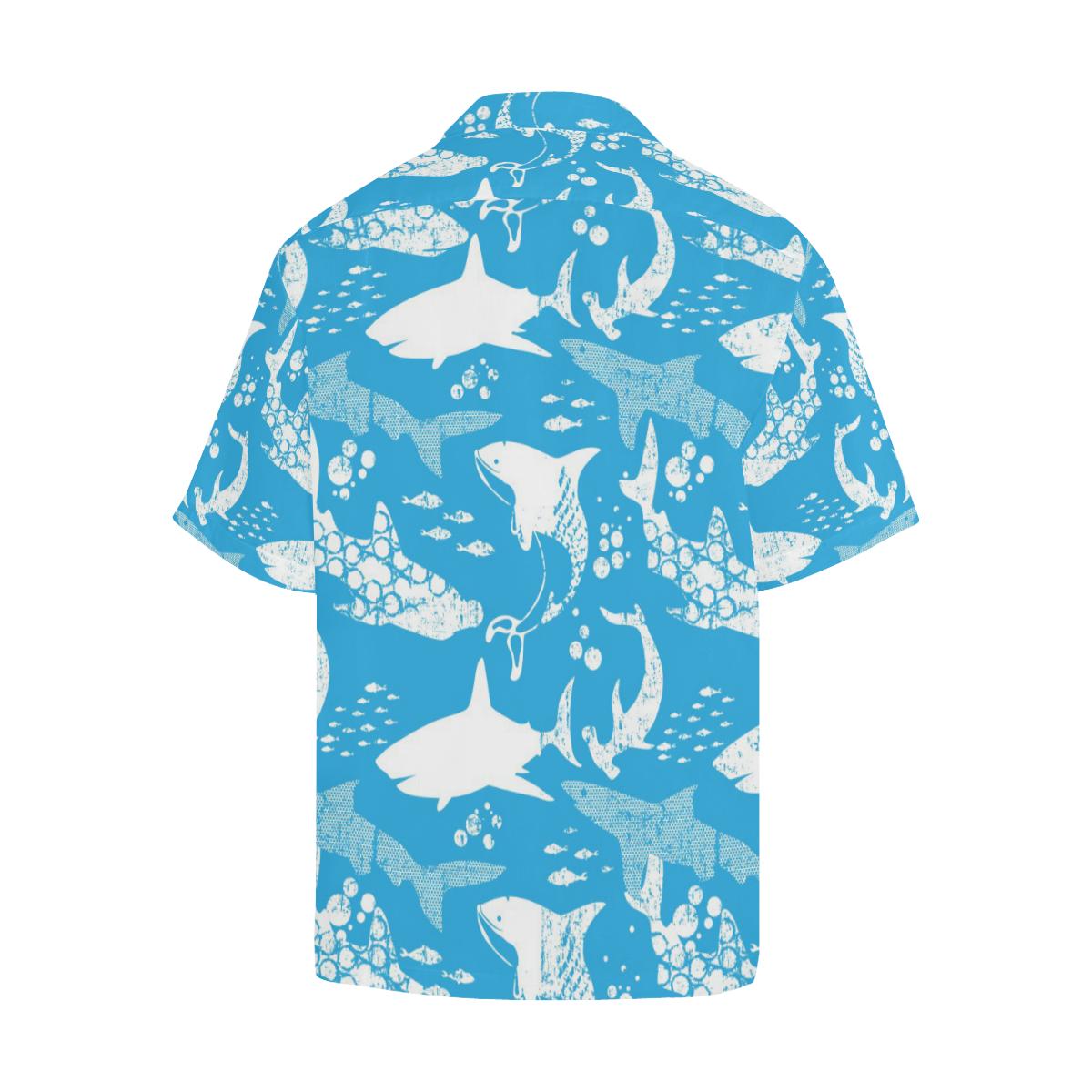 Shark Pattern Blue Theme Mens All Over Print Hawaiian Shirt