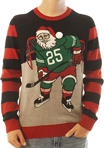 Black Hockey Santa Ugly Christmas Sweater 