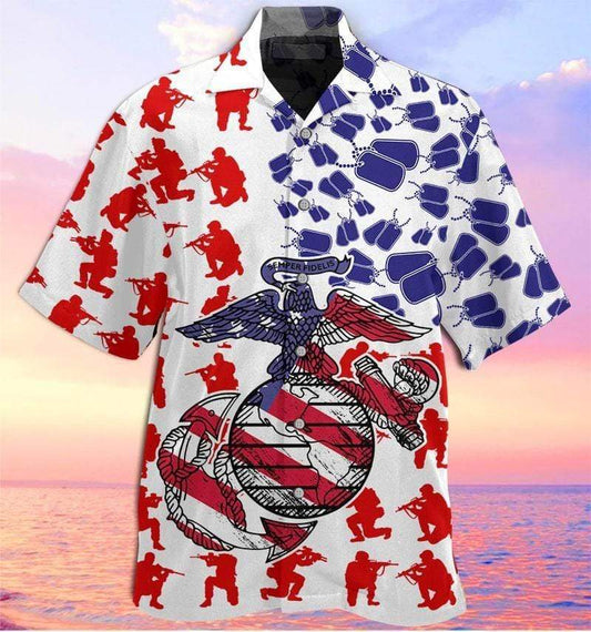 Hawaiian Aloha Shirts U.S Marine American Flag